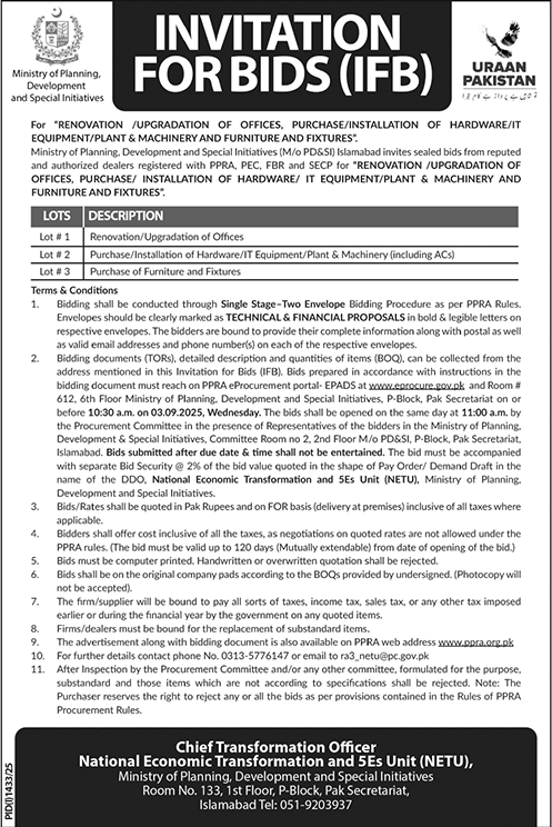National Economics Transformation & SEs unit Tender Notice